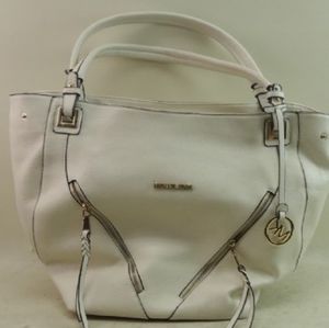 White pebble leather Michael Kors hobo bag